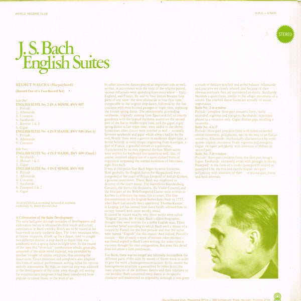 J. S. Bach* • Helmut Walcha : English Suites (2xLP, Album, Club)