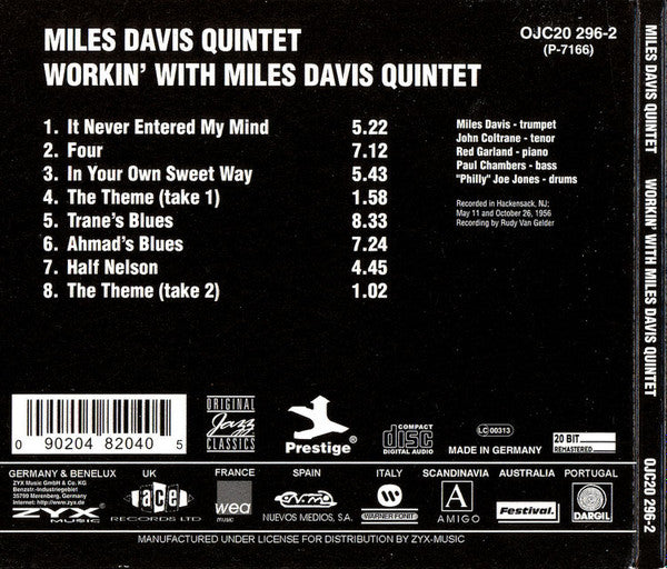 The Miles Davis Quintet : Workin' With The Miles Davis Quintet (CD, Album, RE, Dig)