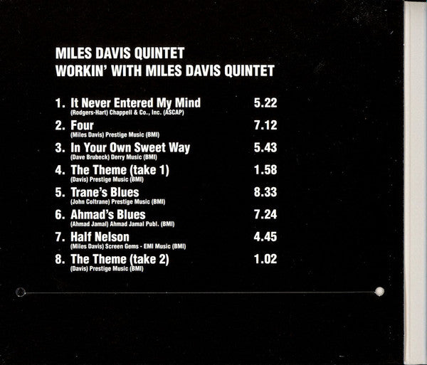 The Miles Davis Quintet : Workin' With The Miles Davis Quintet (CD, Album, RE, Dig)