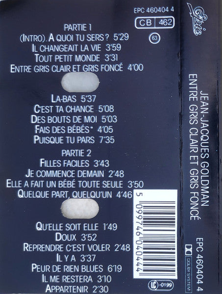 Jean-Jacques Goldman : Entre Gris Clair Et Gris Foncé (Cass, Album)