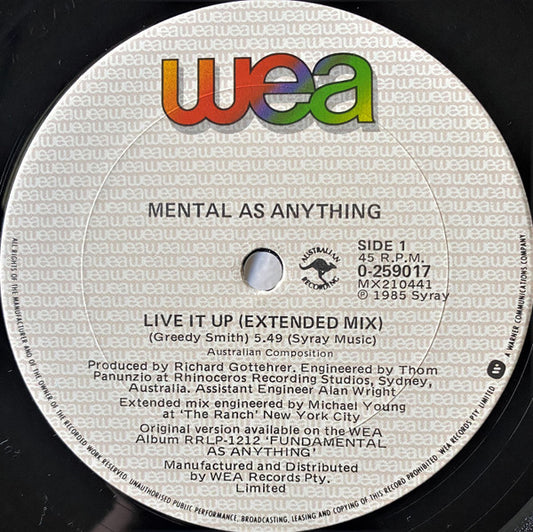 Mental As Anything : Live It Up (12")
