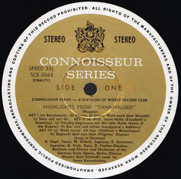 Richard Wagner : Highlights From Tannhäuser (LP, Club)