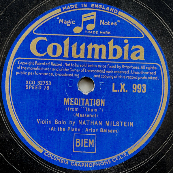 Nathan Milstein : Meditation / Romanza Andaluza (Shellac, 12")