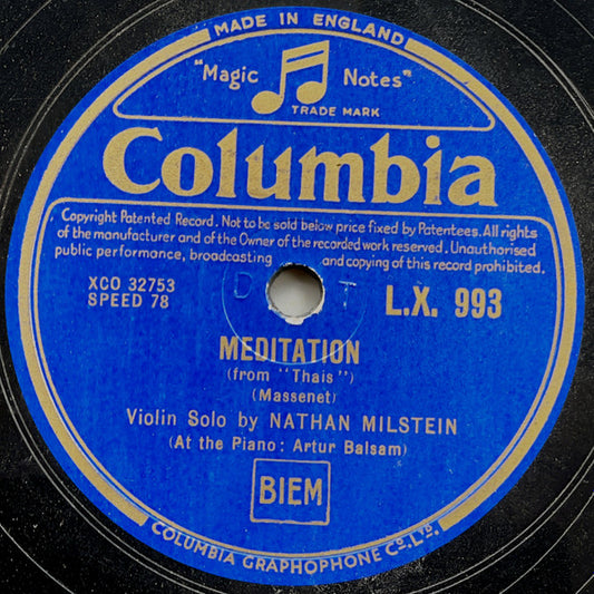 Nathan Milstein : Meditation / Romanza Andaluza (Shellac, 12")