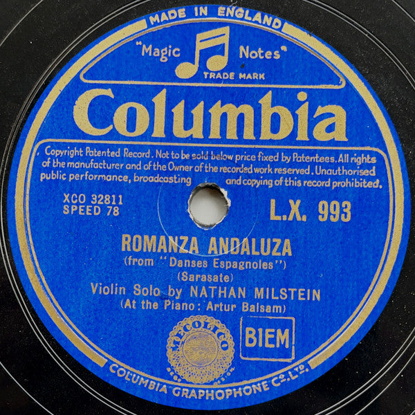 Nathan Milstein : Meditation / Romanza Andaluza (Shellac, 12")