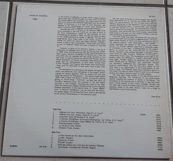 Charles Panzéra : The Early Years (LP, Comp, Mono)