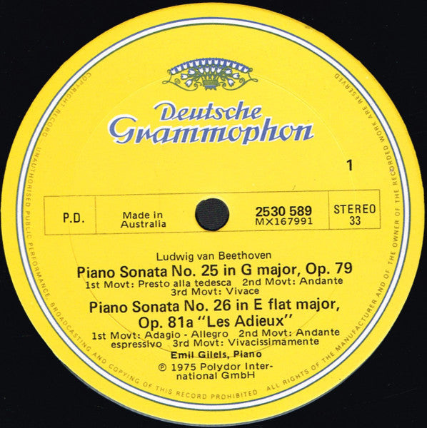 Ludwig van Beethoven, Emil Gilels : Klaviersonaten • Piano Sonatas "Les Adieux" Op. 81a • Op. 79 • Op. 90 (LP, Album, Club, RE)