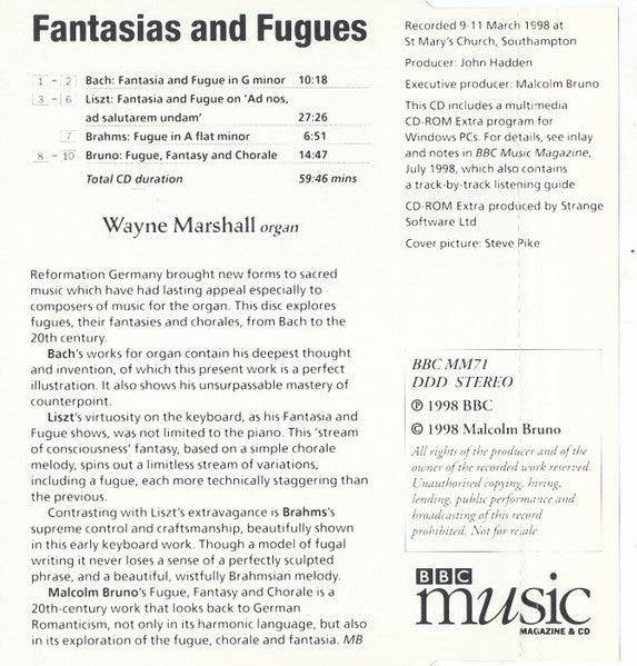 Wayne Marshall (2) : Bach, Liszt, Brahms - Fantasias And Fugues (CD, Album, Enh, Sli)
