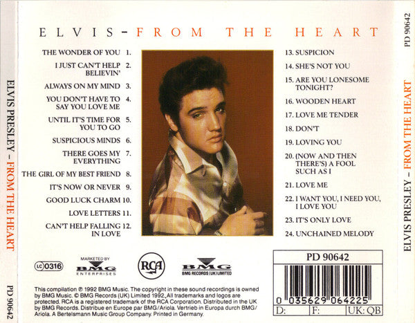 Elvis Presley : From The Heart (His Greatest Love Songs) (CD, Comp, Mono, RM)