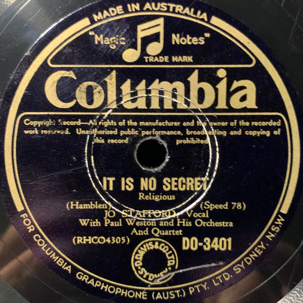 Jo Stafford With  Paul Weston and His Orchestra And Quartet* : If You've Got The Money, I've Got The Time / It Is No Secret (Shellac, 10")