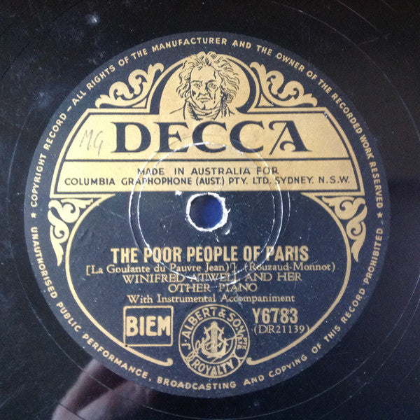 Winifred Atwell : The Poor People Of Paris (La Goulante du Pauvre Jean) / Piano Tuner's Boogie (Shellac, 10")