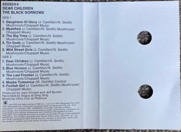 The Black Sorrows : Dear Children  (Cass, Album)