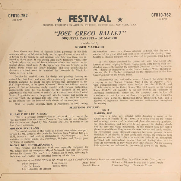 José Greco : Ballet (10", Album, Mono)