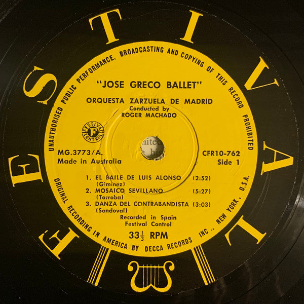 José Greco : Ballet (10", Album, Mono)