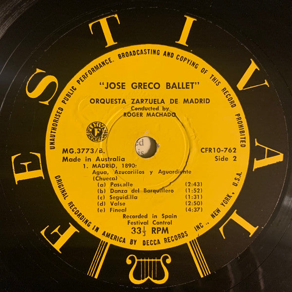 José Greco : Ballet (10", Album, Mono)