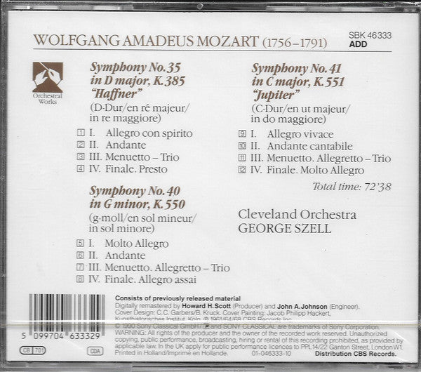 Wolfgang Amadeus Mozart / The Cleveland Orchestra • George Szell : Symphonies: No.35 "Haffner", No.40 & No.41 "Jupiter" (CD, Comp)