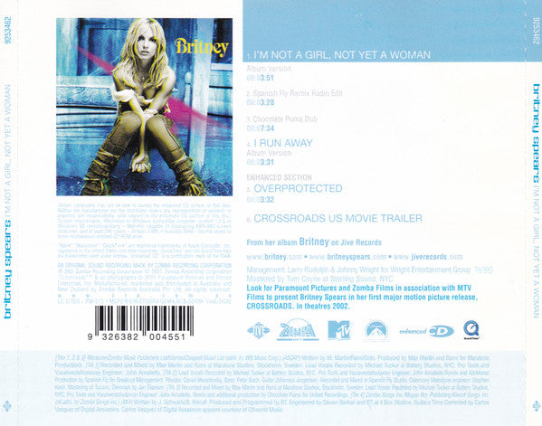 Britney Spears : I'm Not A Girl, Not Yet A Woman (CD, Single, Enh)