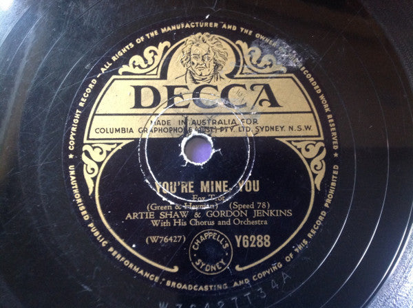 Artie Shaw And Gordon Jenkins With His Orchestra And Chorus* : I'm Forever Blowing Bubbles / You're Mine, You (Shellac, 10")