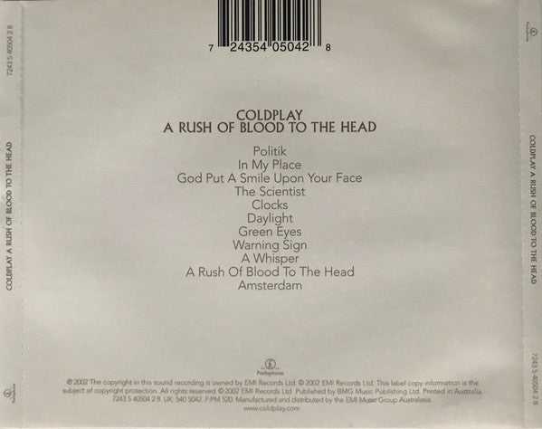 Coldplay : A Rush Of Blood To The Head (CD, Album)
