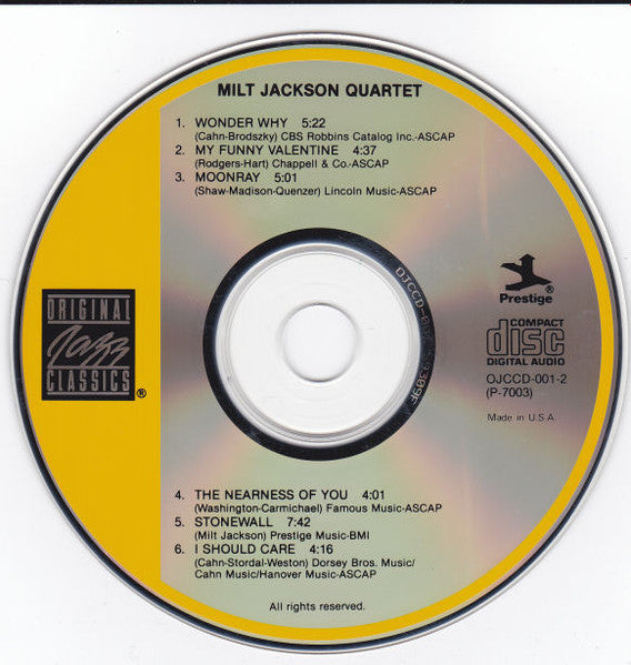 Milt Jackson : Milt Jackson Quartet (CD, Album, RE, RM)