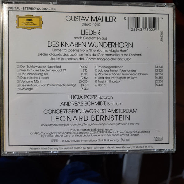 Gustav Mahler, Lucia Popp, Andreas Schmidt (2), Concertgebouworkest, Leonard Bernstein : Des Knaben Wunderhorn (CD, Album)