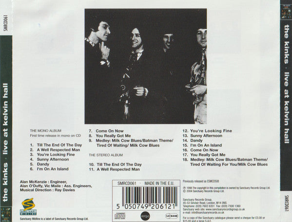 The Kinks : Live At Kelvin Hall (CD, Album, RE, RM, Uni)