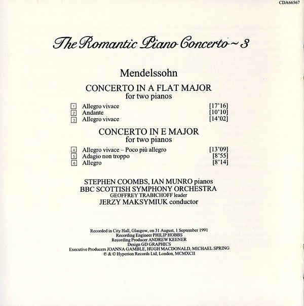 Mendelssohn* - Stephen Coombs, Ian Munro (3), BBC Scottish Symphony Orchestra, Jerzy Maksymiuk : The Concertos For 2 Pianos (CD)