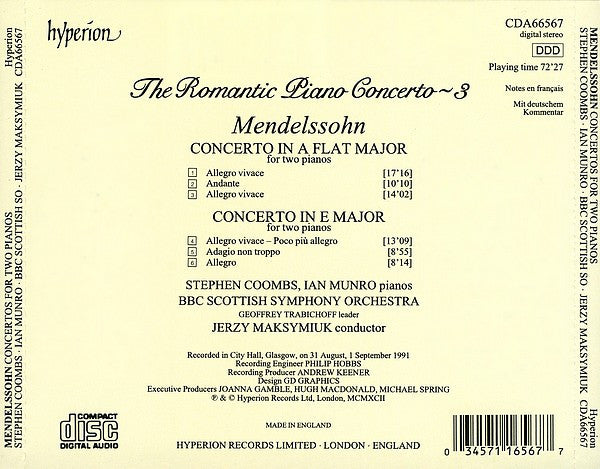 Mendelssohn* - Stephen Coombs, Ian Munro (3), BBC Scottish Symphony Orchestra, Jerzy Maksymiuk : The Concertos For 2 Pianos (CD)