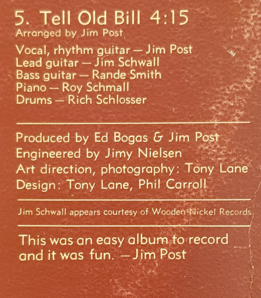 Jim Post : Slow To 20 (LP, Album, RP)