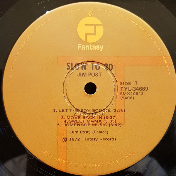 Jim Post : Slow To 20 (LP, Album, RP)
