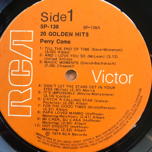 Perry Como : 20 Golden Hits (LP, Comp)