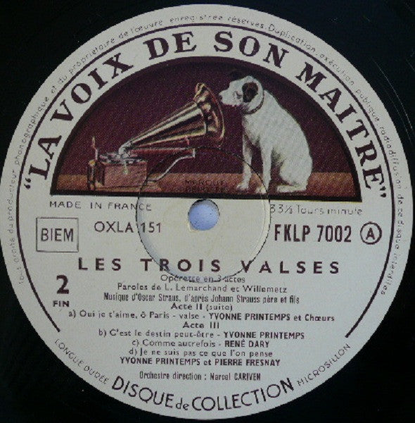 Yvonne Printemps Et Pierre Fresnay / René Dary / Henry Jullien : Les Trois Valses - Opérette En Trois Actes (10", Album, Mono)
