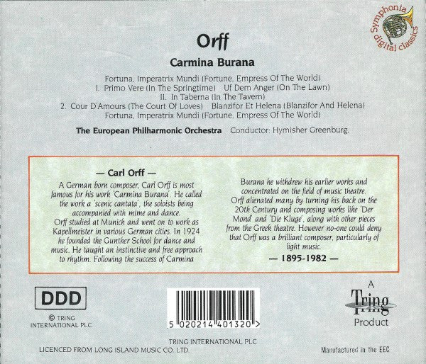 Carl Orff - Hymisher Greenburg Conducting European Philharmonic Orchestra (2) : Carmina Burana (CD, Album)