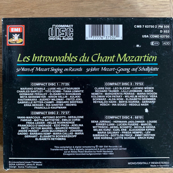 Wolfgang Amadeus Mozart : Les Introuvables Du Chant Mozartien - 50 Years Of Mozart Singing On Record - 50 Jahre Mozart-Gesang Auf Schallplatte (4xCD, Mono, RE + Box, Sli)