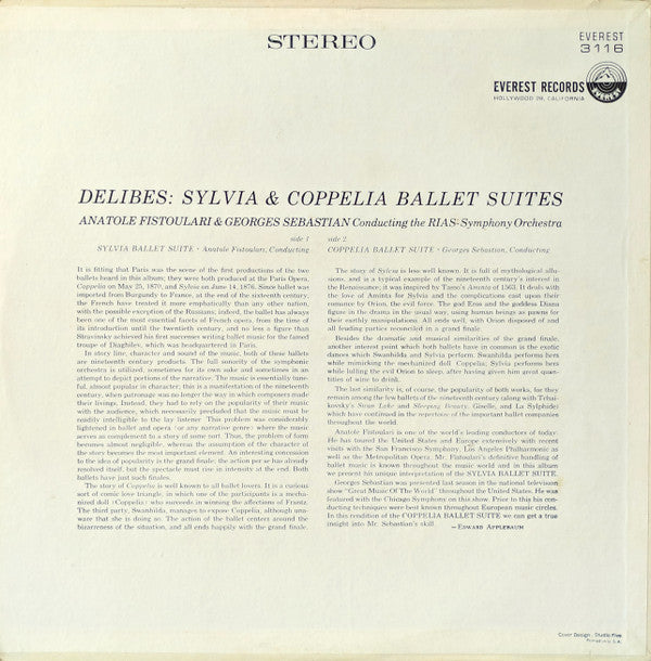 Léo Delibes – Anatole Fistoulari & Georges Sebastian Conducting RIAS Symphonie-Orchester Berlin : Sylvia & Coppelia Ballet Suites (LP, RP)