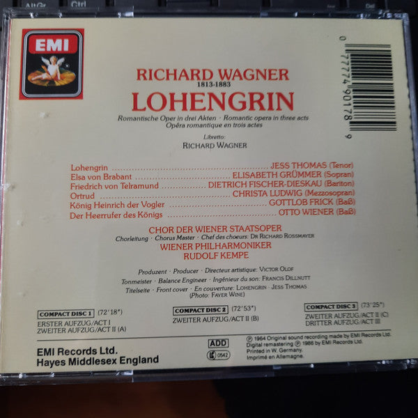Richard Wagner / Wiener Philharmoniker / Wiener Staatsopernchor / Rudolf Kempe / Jess Thomas / Elisabeth Grümmer / Christa Ludwig / Dietrich Fischer-Dieskau / Gottlob Frick / Otto Wiener : Lohengrin (3xCD, RE, RM + Box)