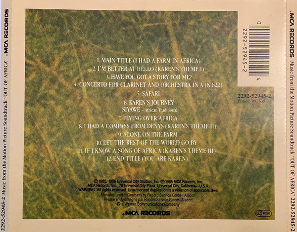 John Barry : Out Of Africa (Music From The Motion Picture Soundtrack) (CD, Album, RE)