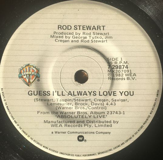 Rod Stewart : Guess I'll Always Love You / Rock My Plimsoul (7")