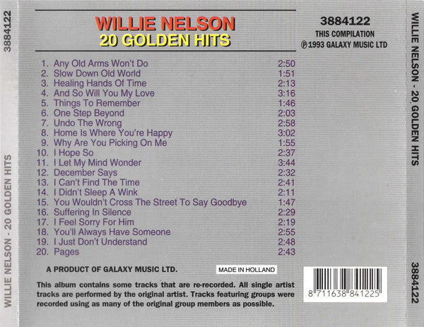 Willie Nelson : 20 Golden Hits (CD, Album, Comp)