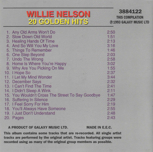 Willie Nelson : 20 Golden Hits (CD, Album, Comp)