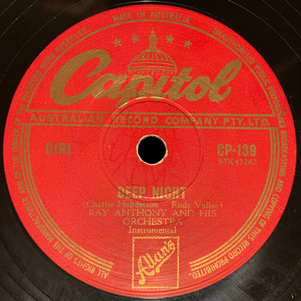 Ray Anthony And His Orchestra* : Deep Night / The Darktown Strutters' Ball (Shellac, 10")