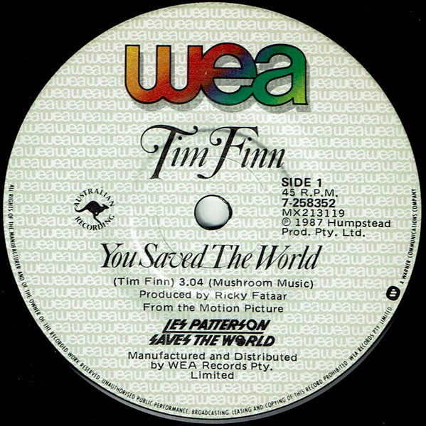 Tim Finn : You Saved The World (7", Single)