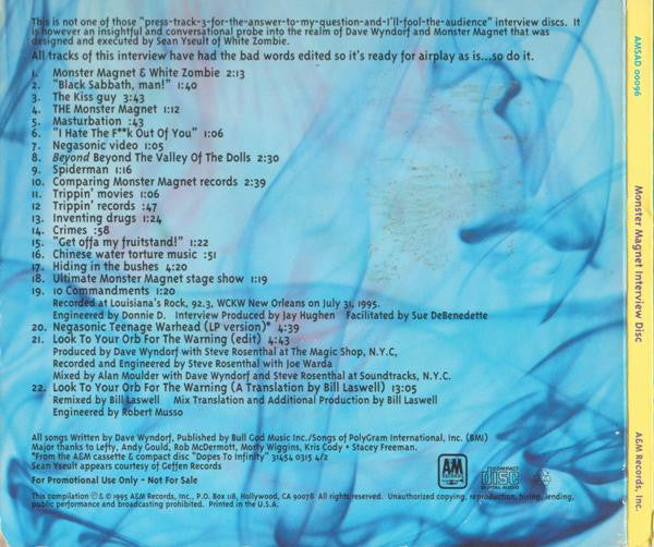 Dave Wyndorf Of Monster Magnet* Interviewed By Sean Yseult Of White Zombie* : Monster Magnet Interview Disc (CD, Promo)