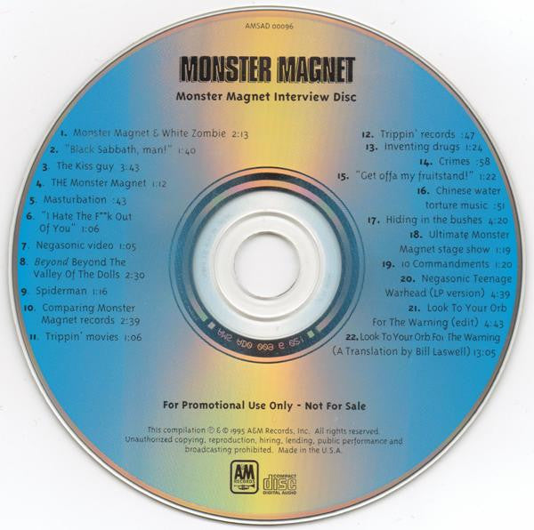 Dave Wyndorf Of Monster Magnet* Interviewed By Sean Yseult Of White Zombie* : Monster Magnet Interview Disc (CD, Promo)