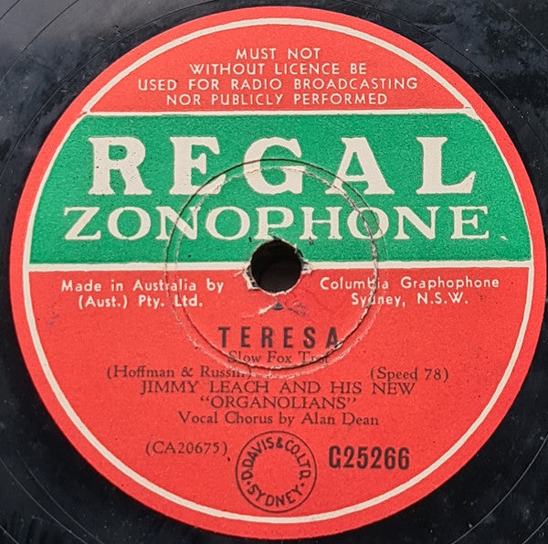 Jimmy Leach And His New Organolians : I'm Happy Right Here / Teresa (Shellac, 10")