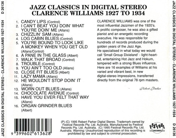 Clarence Williams :  Clarence Williams (Great Original Performances 1927 To 1934)  (CD, Comp, RE)