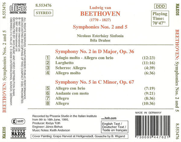 Beethoven* / Nicolaus Esterházy Sinfonia / Béla Drahos* : Symphonies Nos. 2 And 5 (CD)