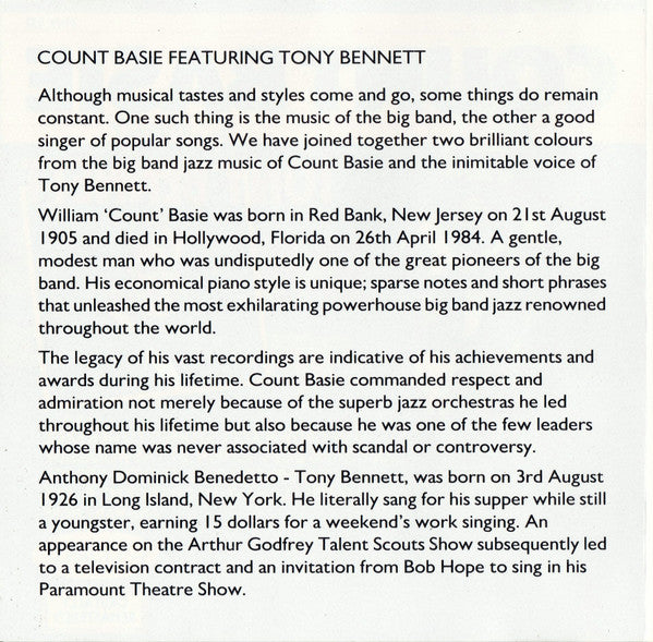 Count Basie Featuring Tony Bennett : Count Basie Featuring Tony Bennett (CD, Comp, RM)