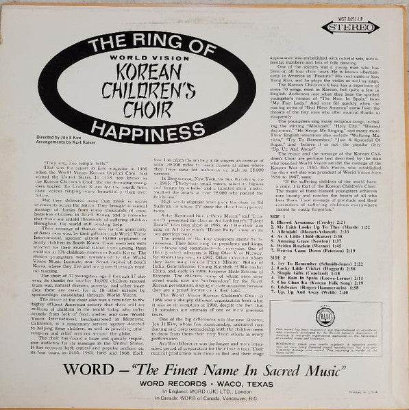 Korean Children's Choir : The Ring Of Happiness (LP, Album)