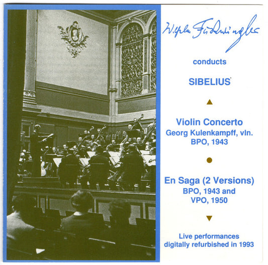 Jean Sibelius, Georg Kulenkampff, Berliner Philharmoniker, Wilhelm Furtwängler : Violin Concerto & En Saga (2 Versions) (CD, Mono)